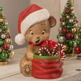 Christmas Surprise Bear Paper Mache Figurine by Bethany Lowe front style