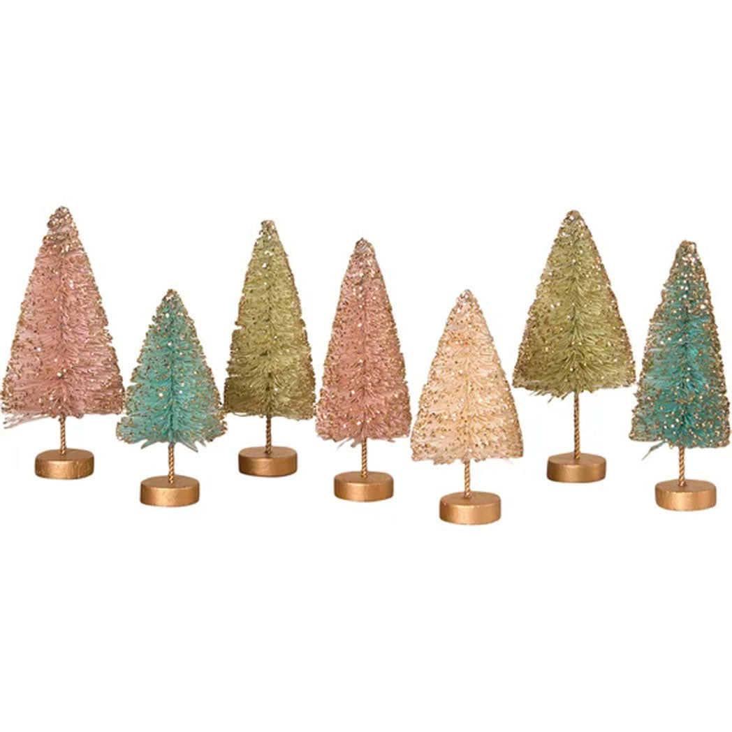 Bethany Lowe Pastel Forest Bottle Brush Trees Set of 6