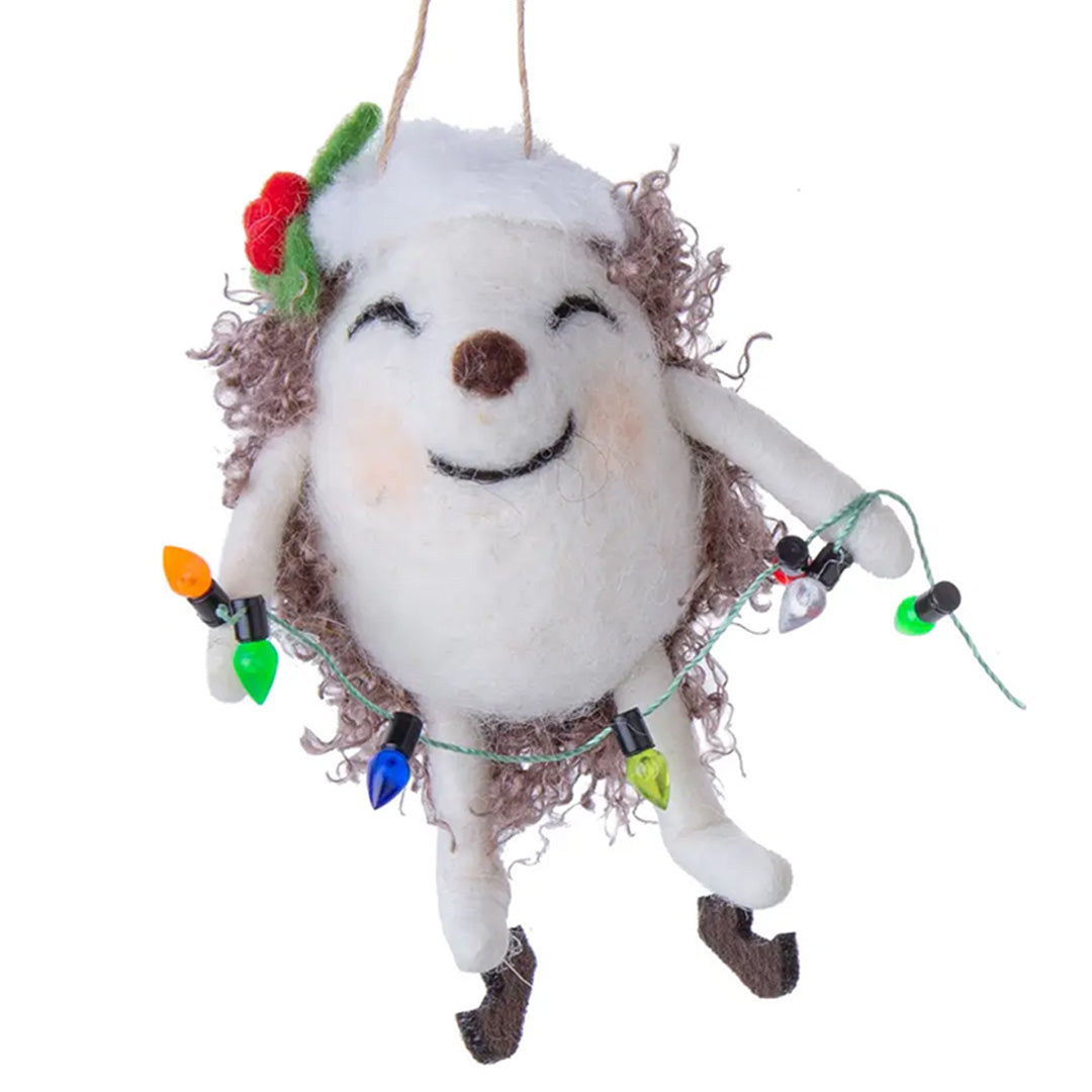 Silver Tree Home and Holiday Hedgehog Holding Light Felt Ornament