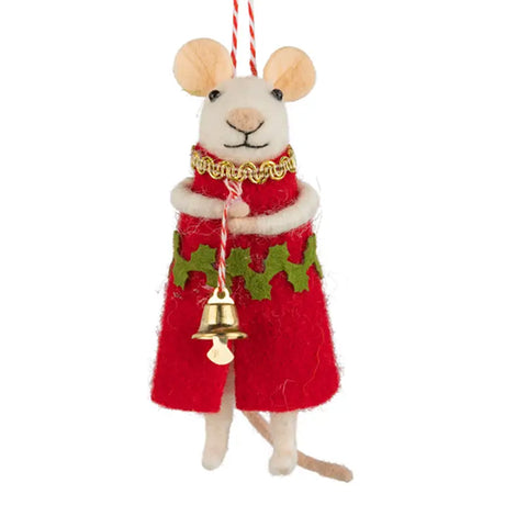 Silver Tree Home and Holiday Mouse Holding Bell Felt Ornament