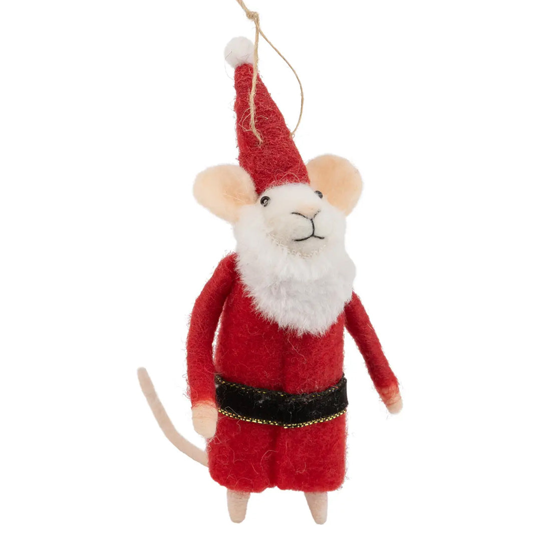 Silver Tree Home and Holiday Mouse in Santa Coat and Hat Felt Ornament