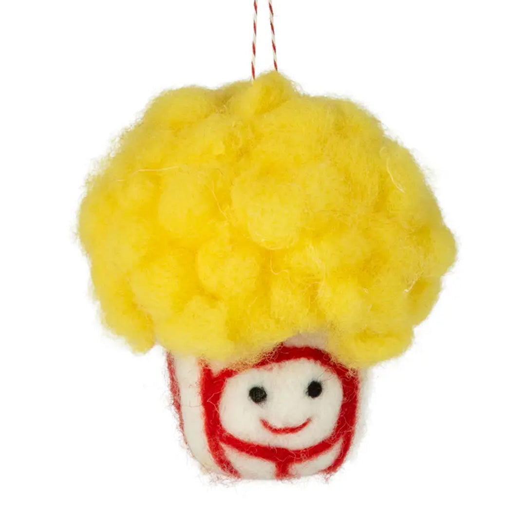 Silver Tree Home and Holiday Yellow Popcorn in a Box Felt Ornament