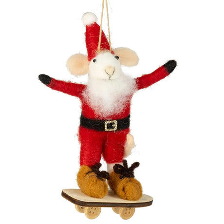 Silver Tree Home and Holiday Santa Snowboarding Felt Ornament