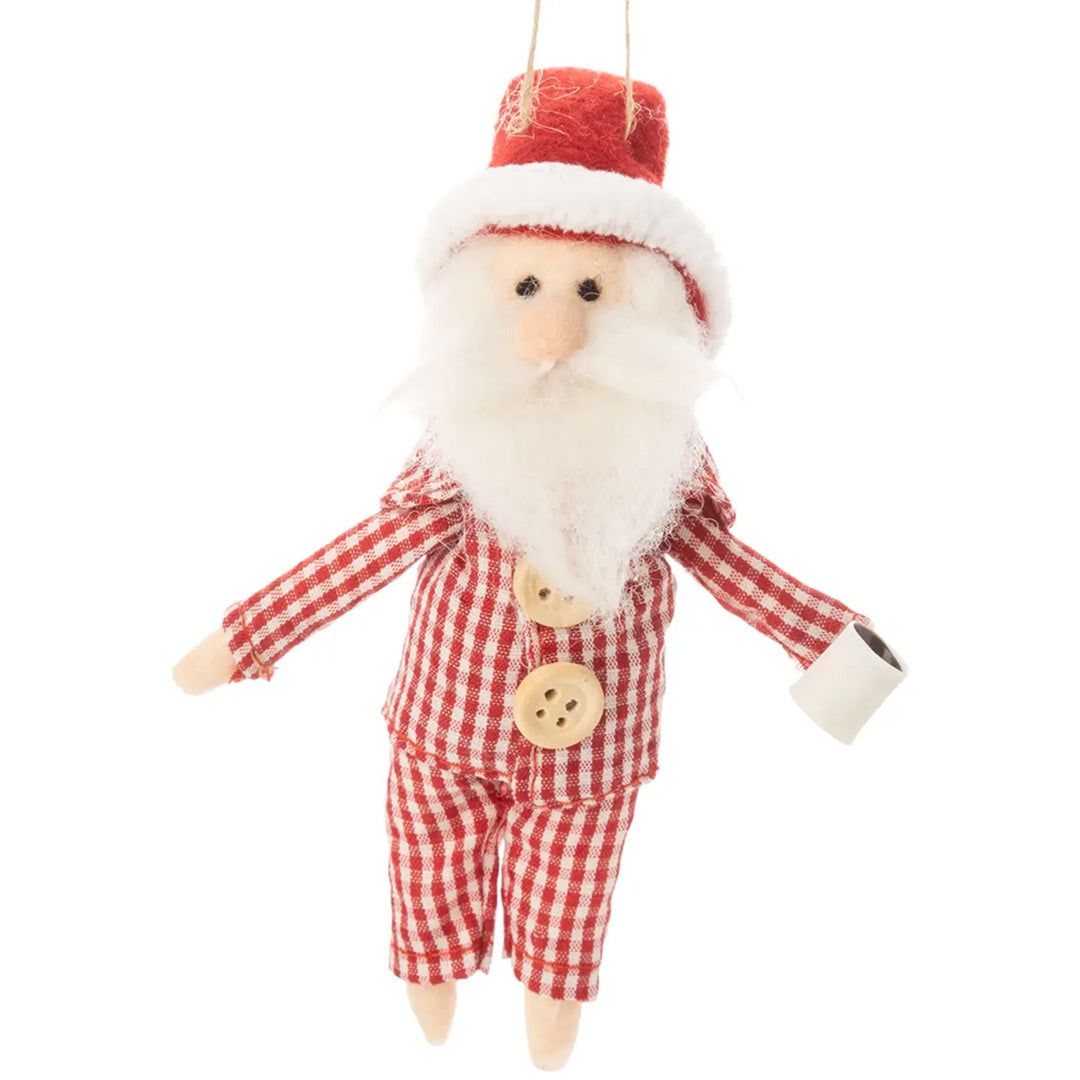 Silver Tree Home and Holiday Santa Red Gingham Jammies Felt Ornament