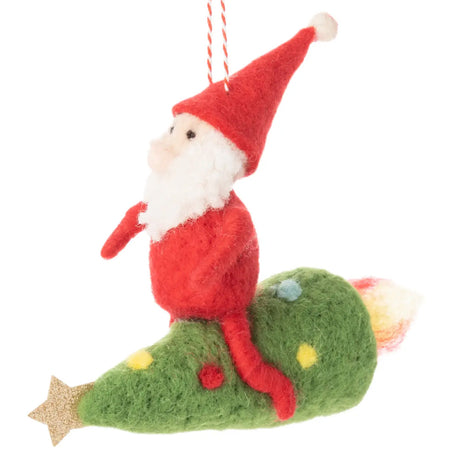 Silver Tree Home and Holiday Santa Riding Xmas Tree Ornament