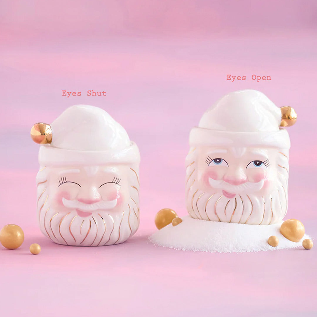 Glitterville Cream Papa Noel Mini Candy Jar Eyes Closed