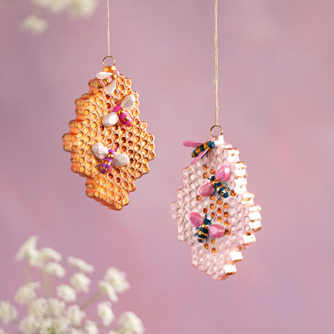 Glitterville Honey Comb Bee Ornament