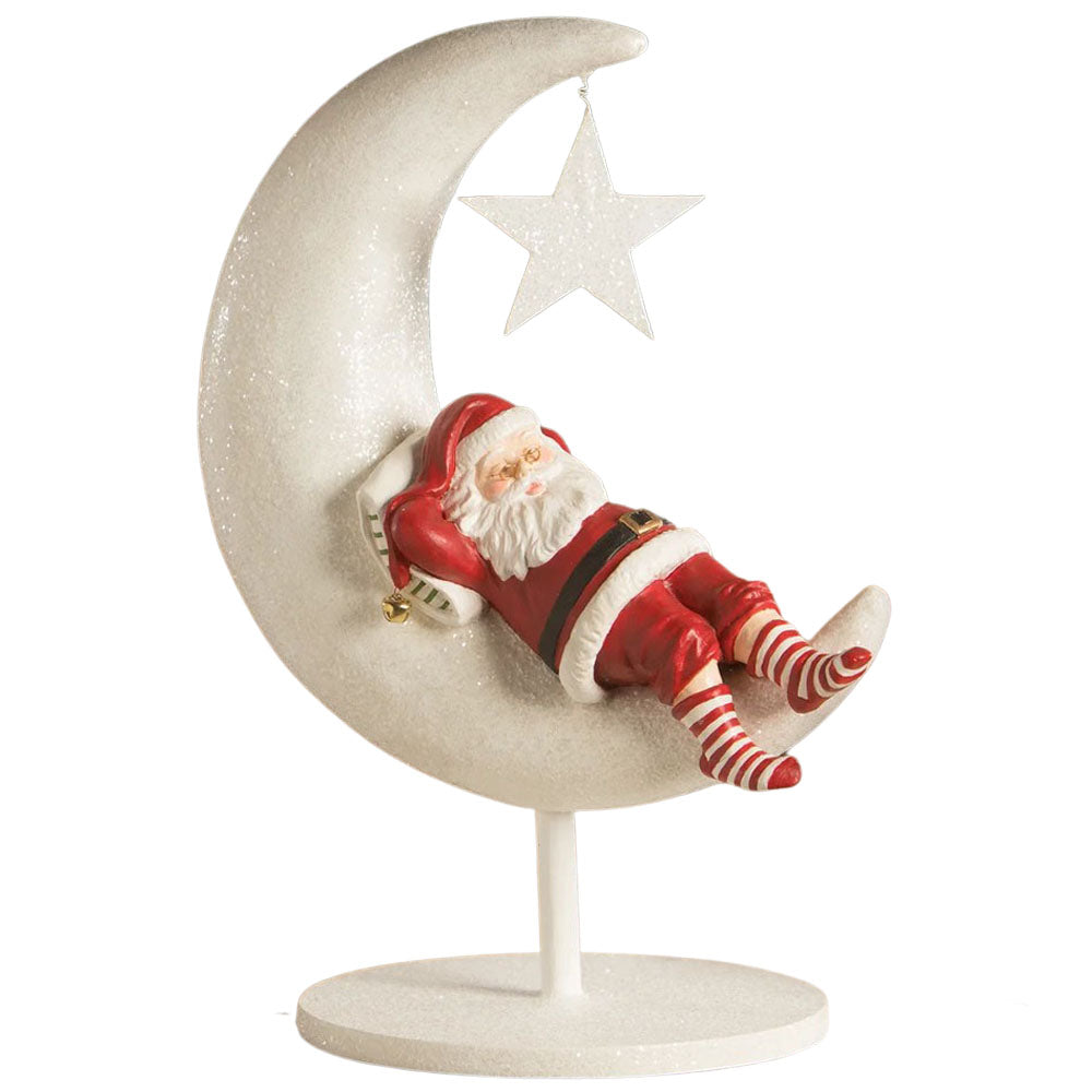 Bethany Lowe Retired Ornament white outlet Crescent moon with Belsnickle Santa