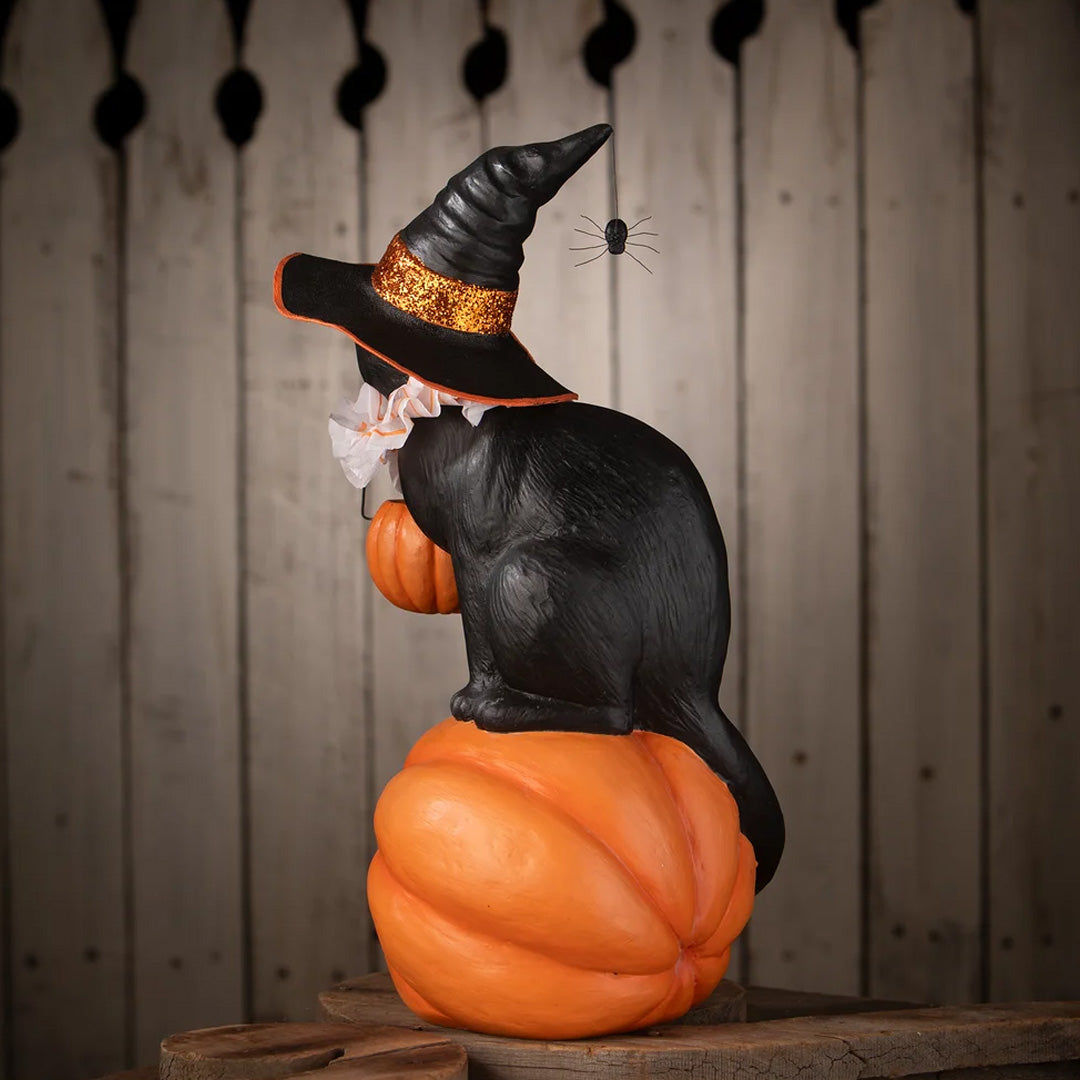 Bethany Lowe Black Cat Witch On Pumpkin lifestyle back