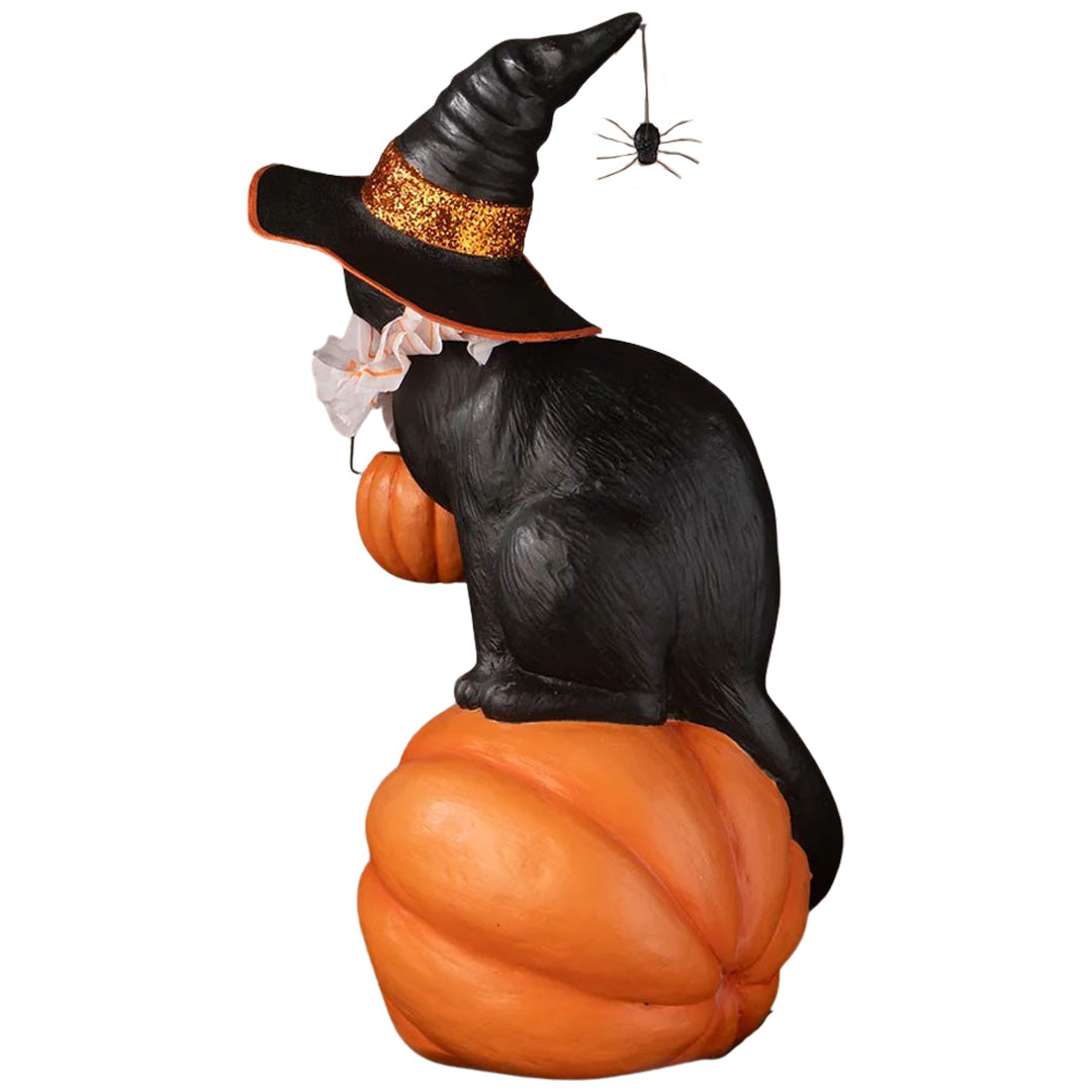 Bethany Lowe Black Cat Witch On Pumpkin back