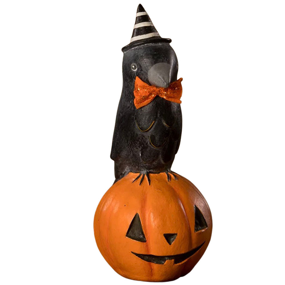 Crow On Jack O'Lantern Folk Art Figurine by Michelle Lauritsen front