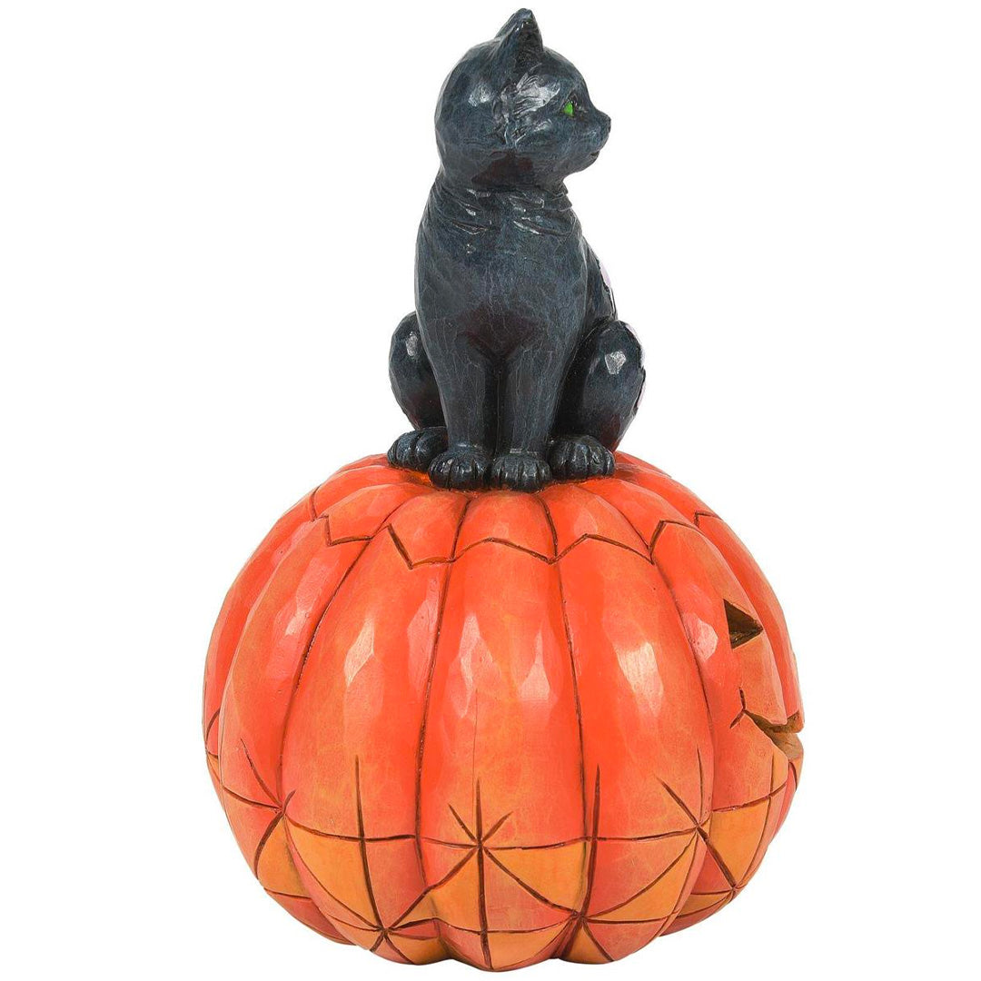 Jim Shore Black Cat on Pumpkin LED Figure side