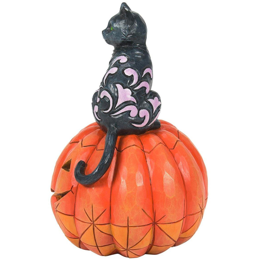 Jim Shore Black Cat on Pumpkin LED Figure back