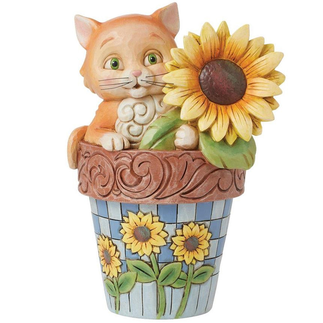 Jim Shore Cat in Flowerpot Figurine front