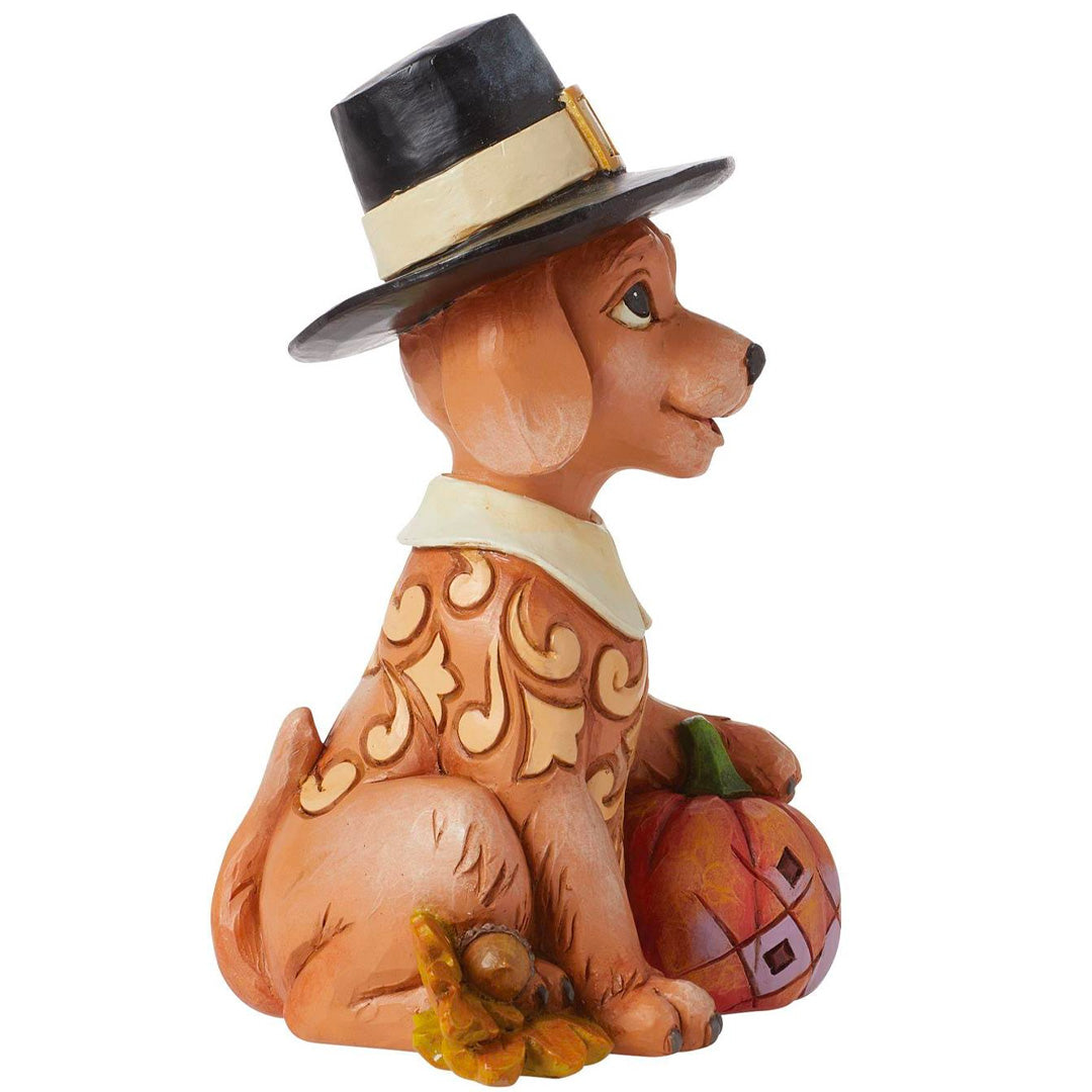 Jim Shore Dog with Pilgrim Hat Figurine side