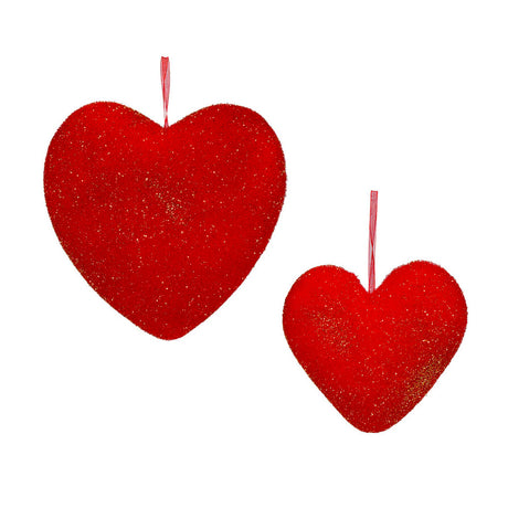 One Hundred 80 Degrees Flocked Heart Red - Set of 2