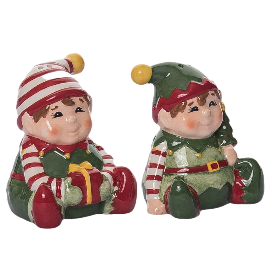 Transpac Christmas Elves Salt and Pepper Shaker Set 2 side