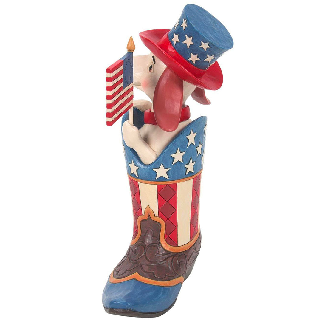 Jim Shore Boot with Dog Holding Flag Figurine 9.25" side