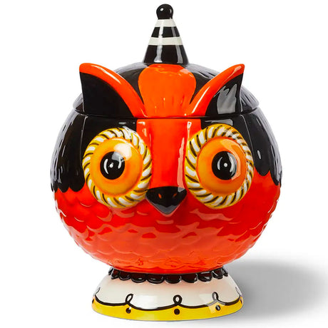 Johanna Parker Carnival Cottage Owl Jar 8.65" front