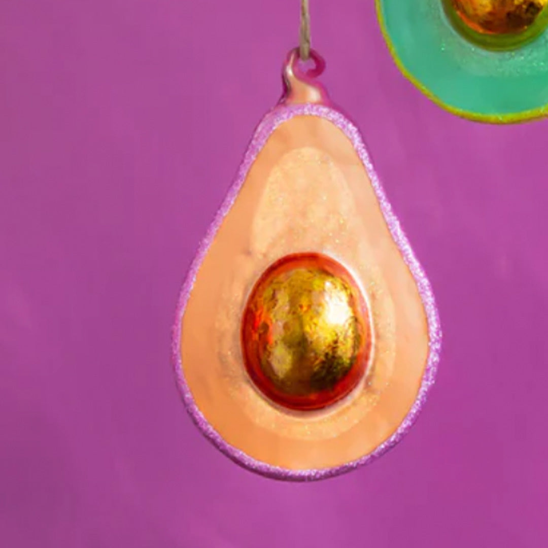 Glitterville Absolutely Avocado Ornament Peach Purple