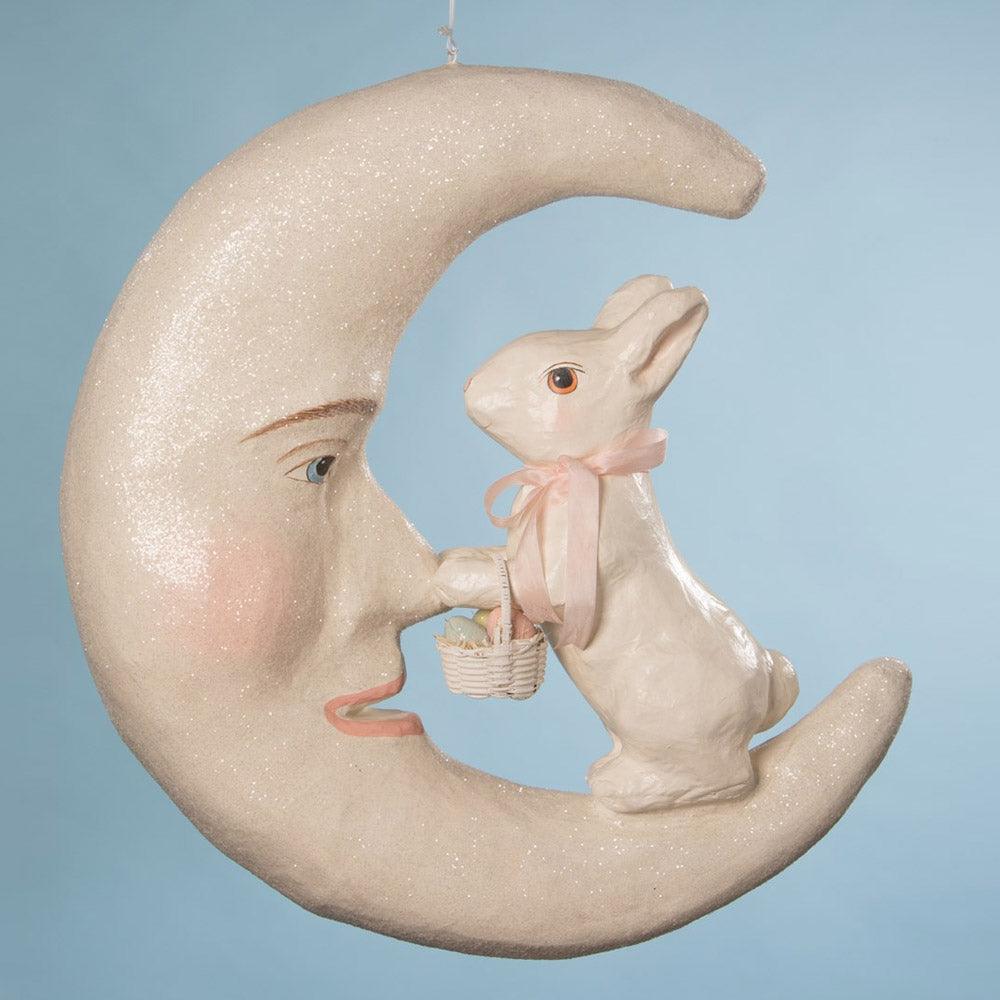 Bunny Kisses On Moon Large Paper Mache Ornament – Cuddle Decor