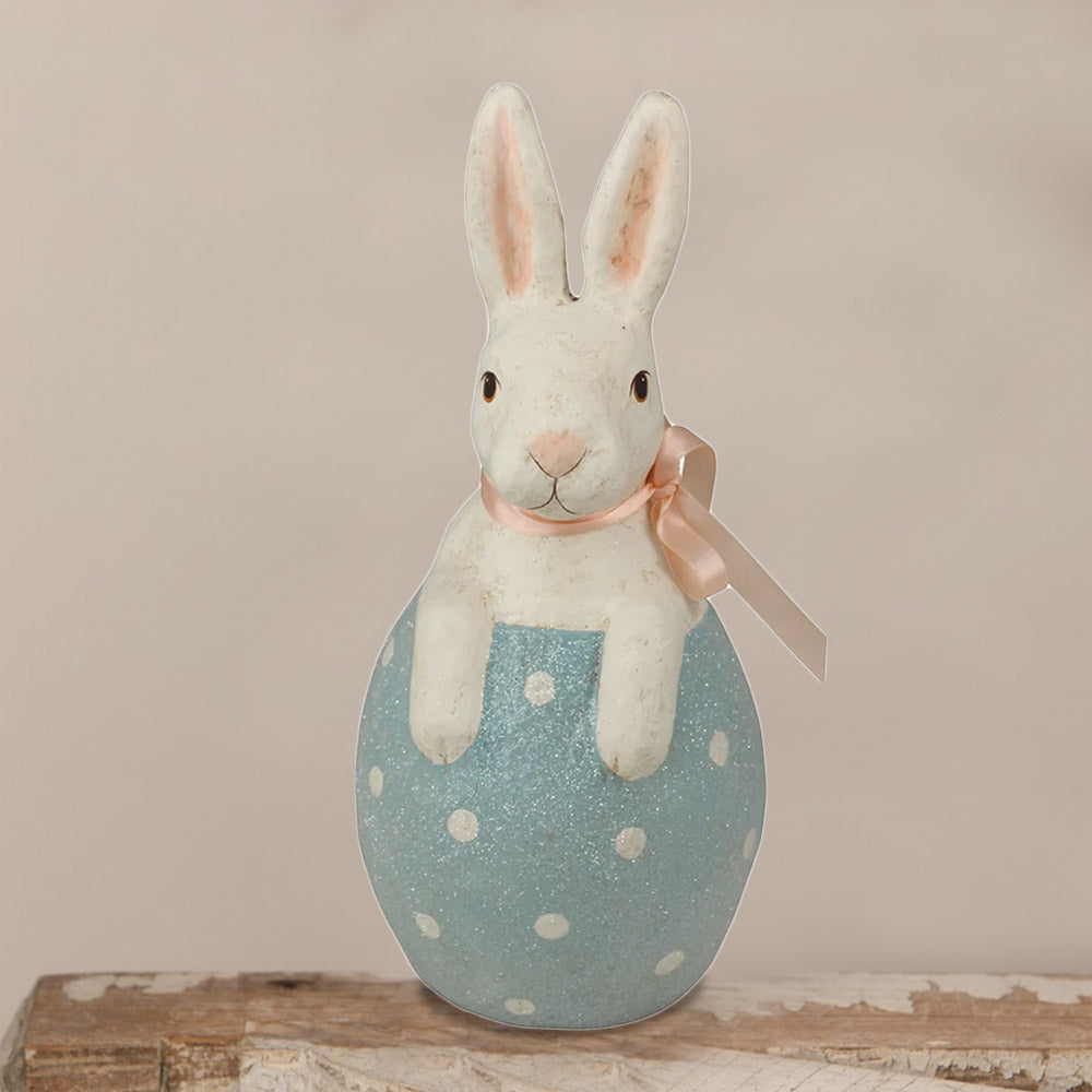 Bunny In Blue Egg Paper Mache Easter Figurine By Bethany Lowe Designs ...