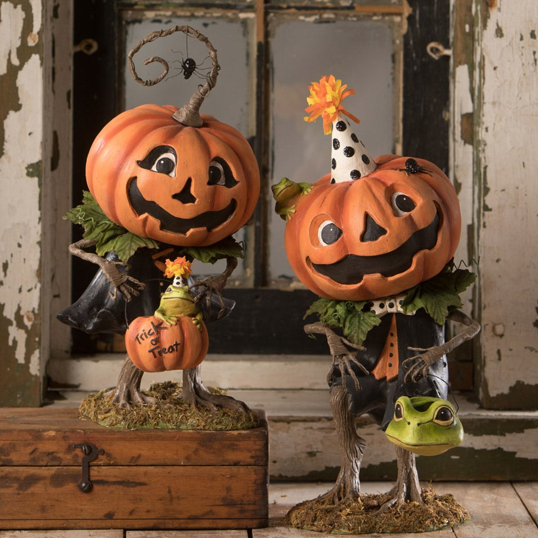 Tricks Pumpkin Boy Halloween Figurine by Bethany Lowe, Halloween Figurine set